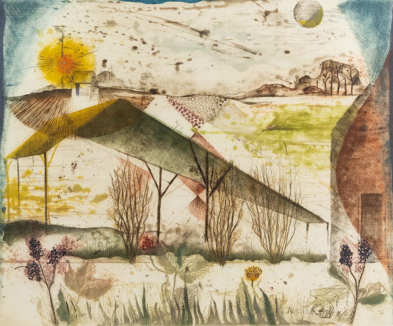 Rene Carcan Untitled Landscape Signed Color Etching (1 of 13)