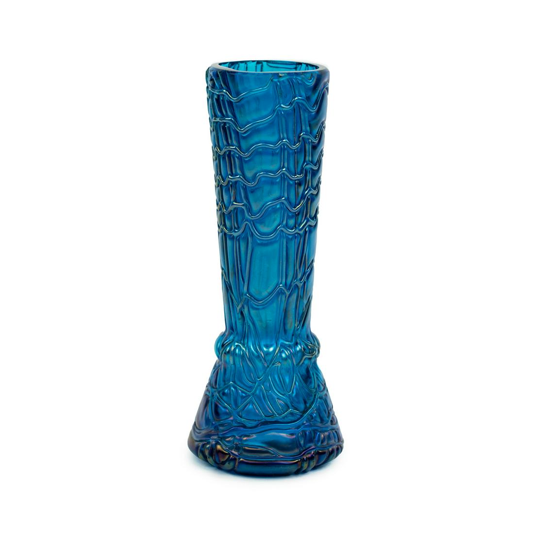 Art Nouveau Kralik Threaded Blue Art Glass Vase (1 of 9)