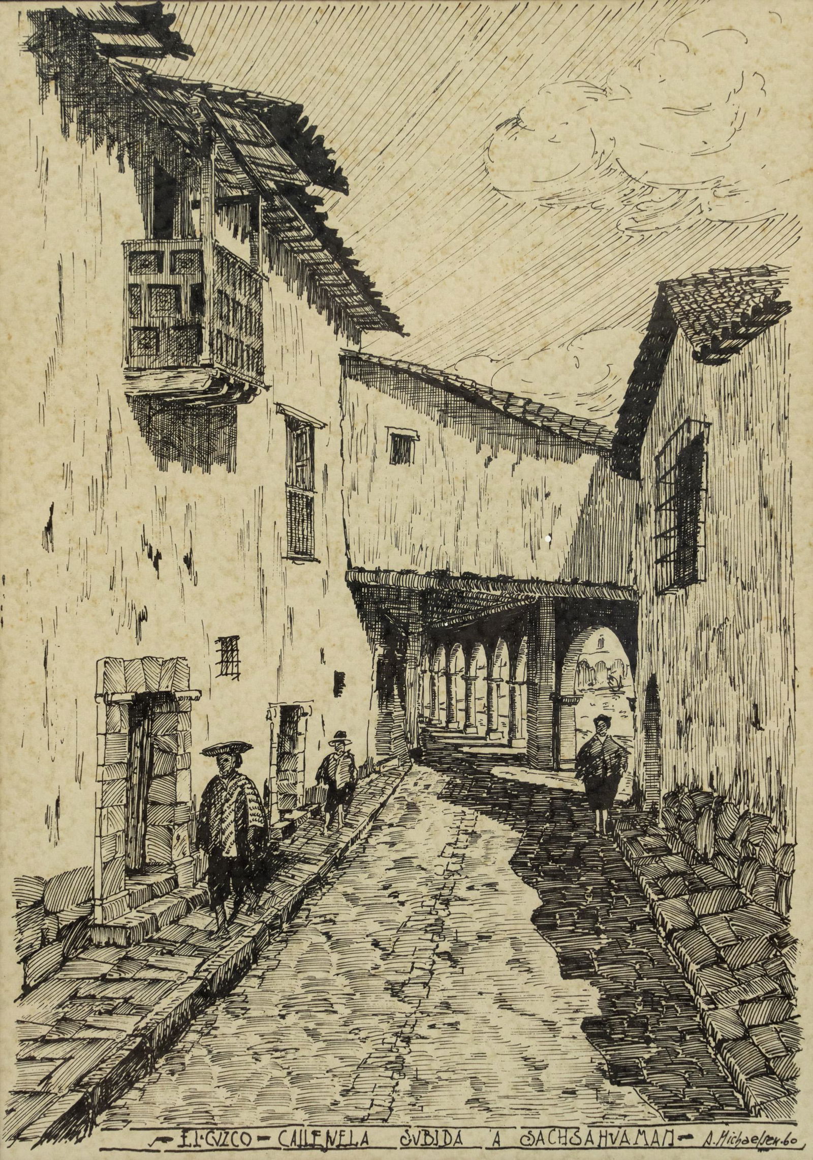 Arnoldo Michaelsen Signed El Cuzco Ink Drawing (1 of 8)