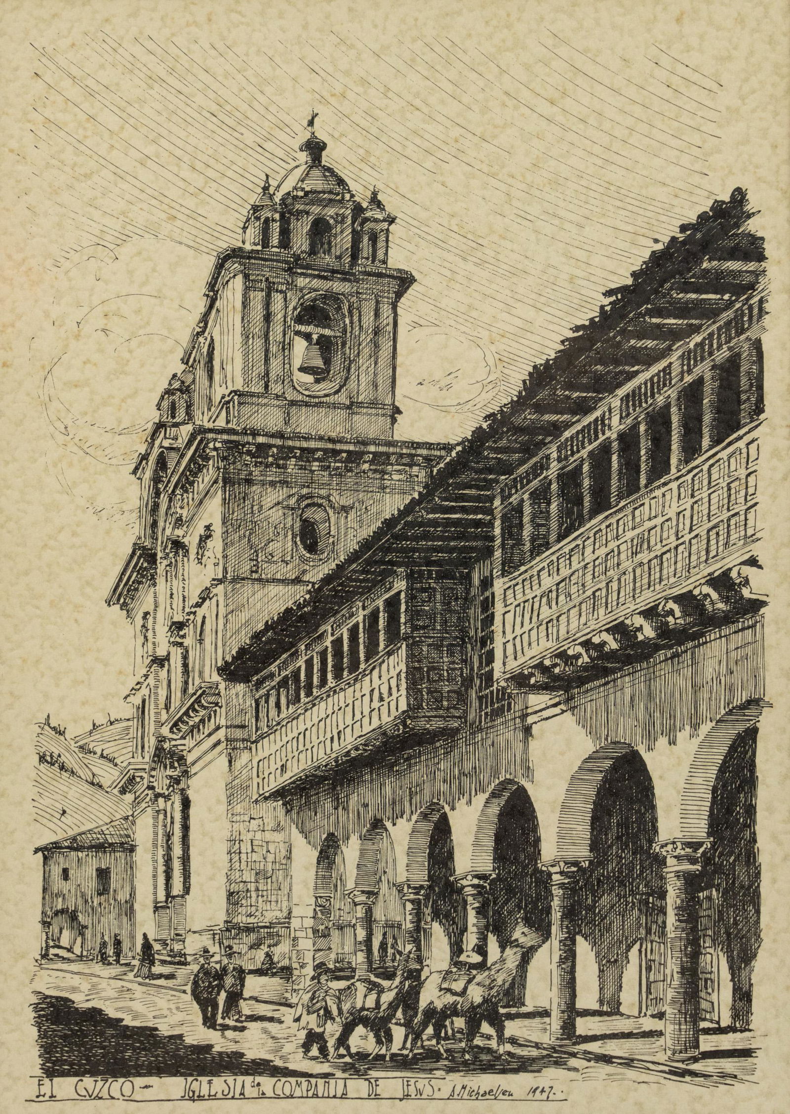 Arnoldo Michaelsen Signed El Cuzco Ink Drawing (1 of 8)
