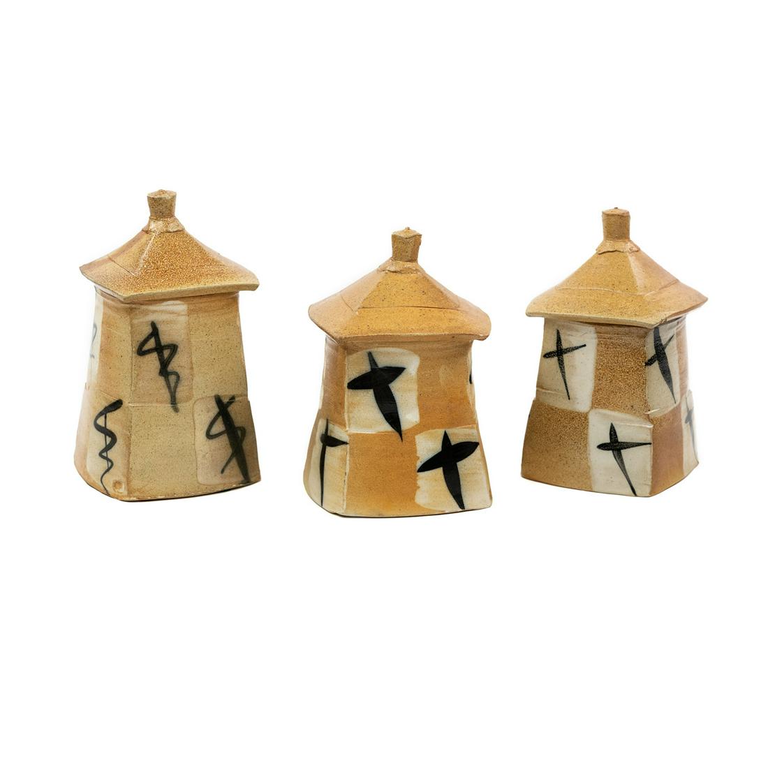 (3) Michael Simon Squared Lidded Stoneware Jars (1 of 12)