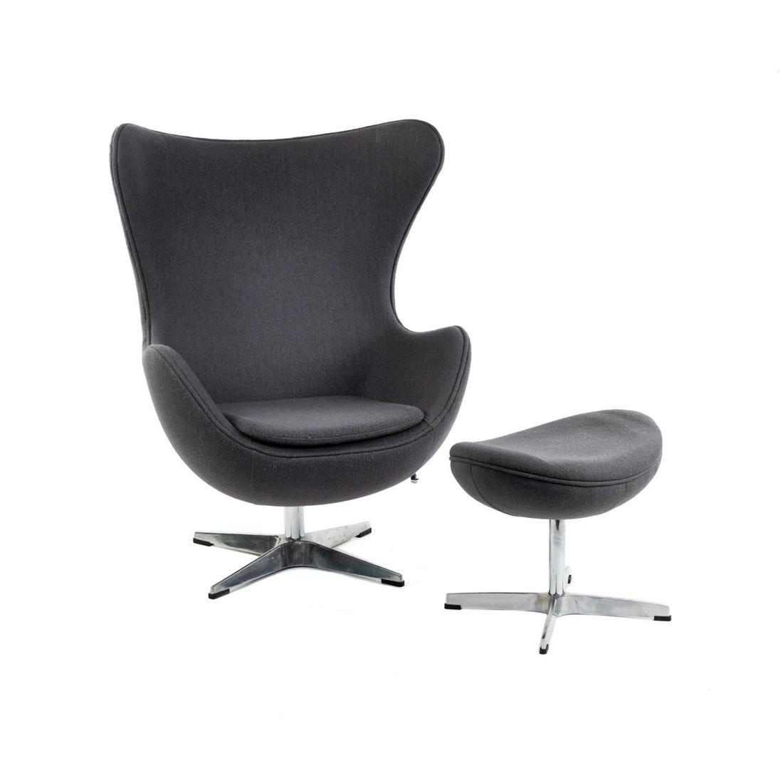 Arne Jacobsen Style Dark Grey Egg Chair and Ottoman (1 of 16)