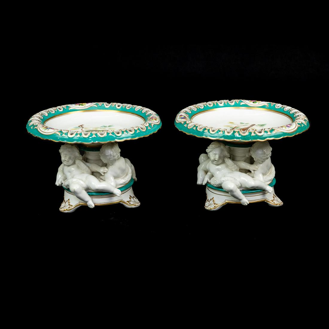 (2) Pair of 19th C Minton Style Cherub Bird Compotes (1 of 14)