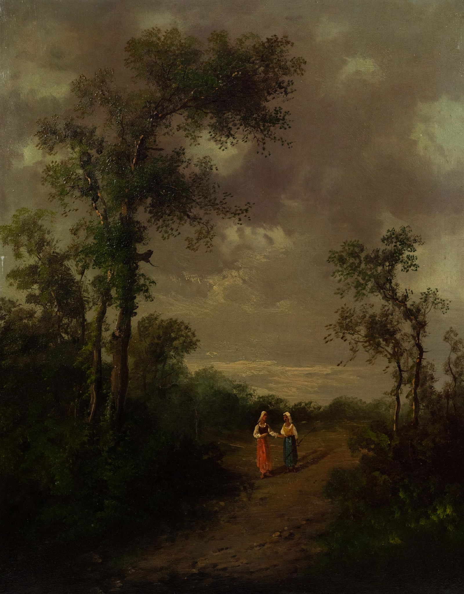19th C Oil on Canvas Landscape with Figures Painting (1 of 20)