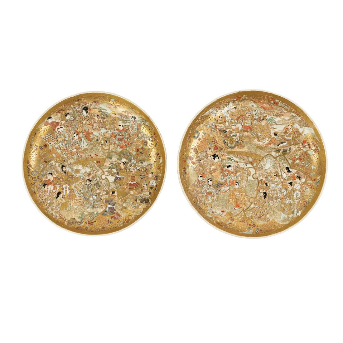 (2) 19th C Japanese Satsuma 3 panel Chargers (1 of 20)