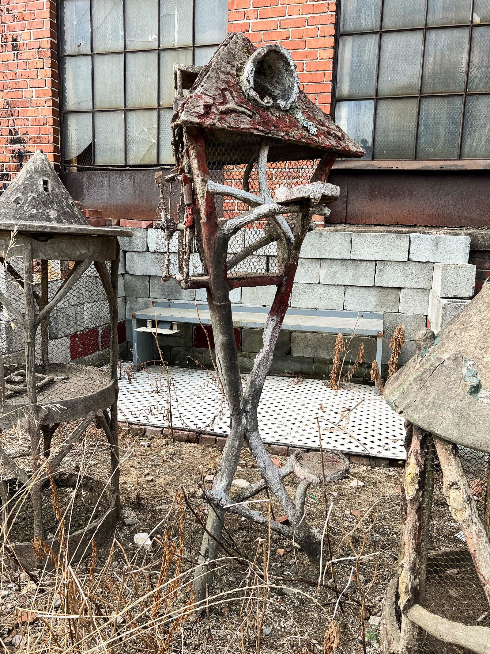 Faux Bois Painted Concrete Birdcage on Tripod Stand (1 of 9)