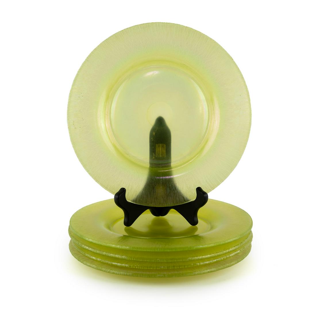 (5) Antique Favrile Iridescent Green Iridescent Plates (1 of 8)