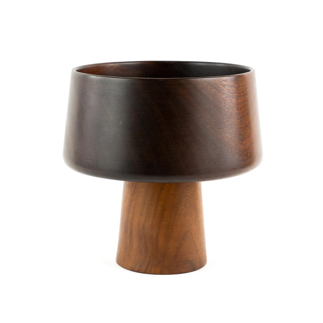 Teak Wood Turned Pedestal Bowl (1 of 7)