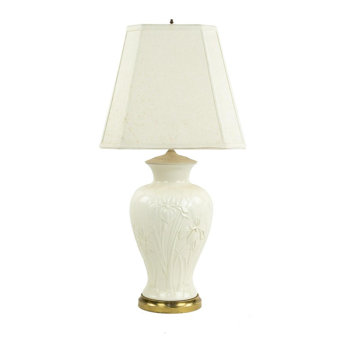 Paul Hanson White Embossed Iris Ceramic Lamp (1 of 12)