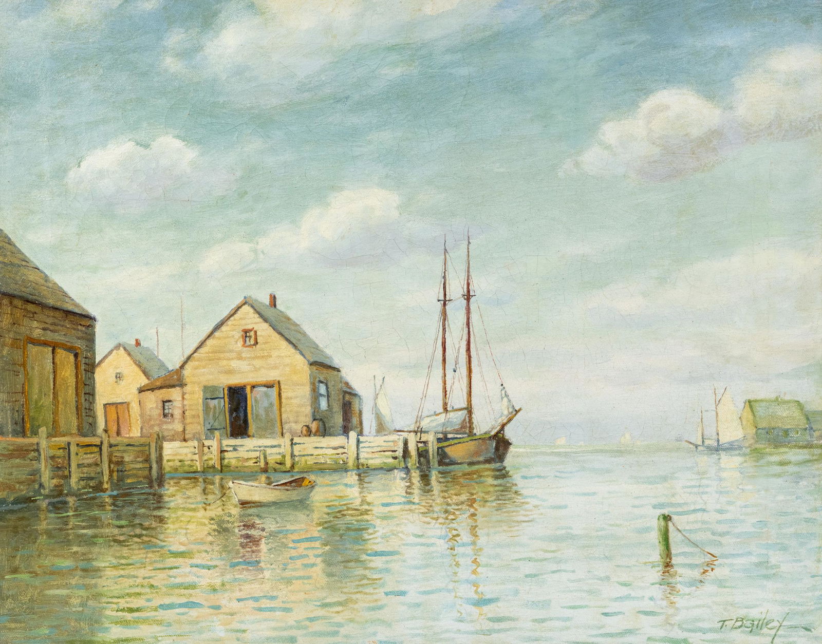 T Bailey Signed Harbor Scene Painting (1 of 11)