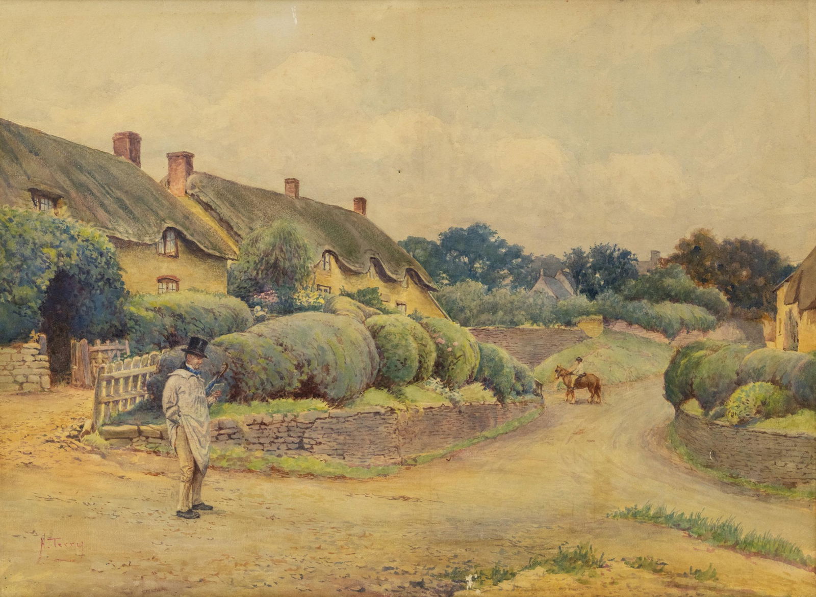 Henry M. Terry Signed Cottage Scene Watercolor (1 of 11)