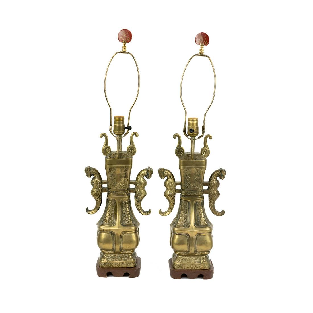 (2) Pair of James Mont Style Chinese Brass Table Lamps (1 of 10)