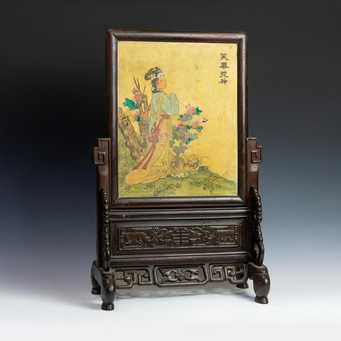 Antique Chinese Painted Porcelain Tablet on Stand (1 of 11)