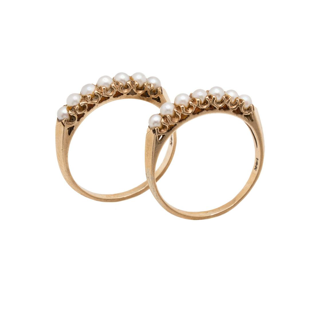 Pair of 14K Gold 3mm Pearl Rings (1 of 9)