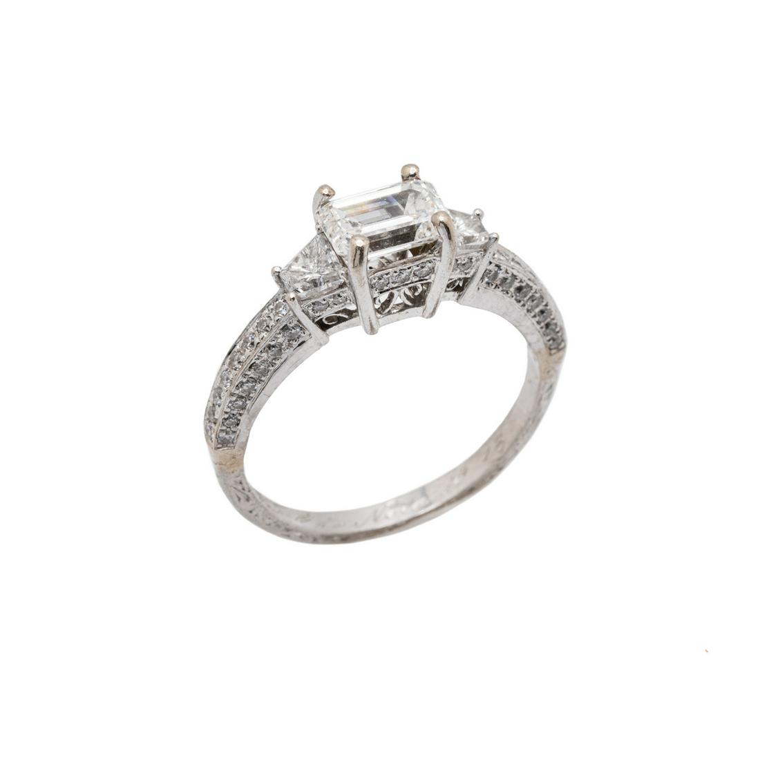 14K White Gold Vintage Style Emerald Cut Diamond Ring (1 of 15)