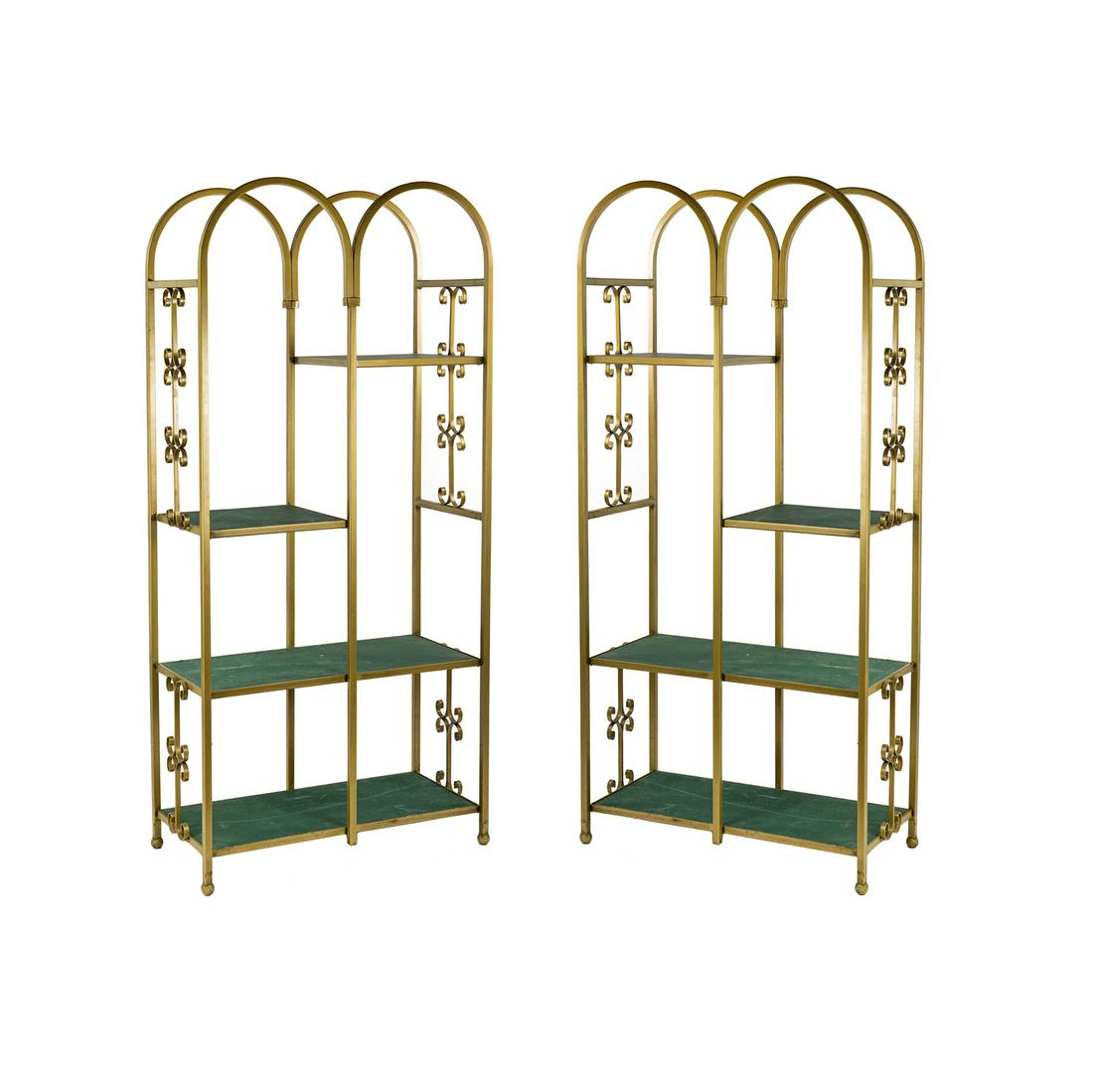 (2) Pair of Double Arch Hollywood Regency Brass Etageres (1 of 12)
