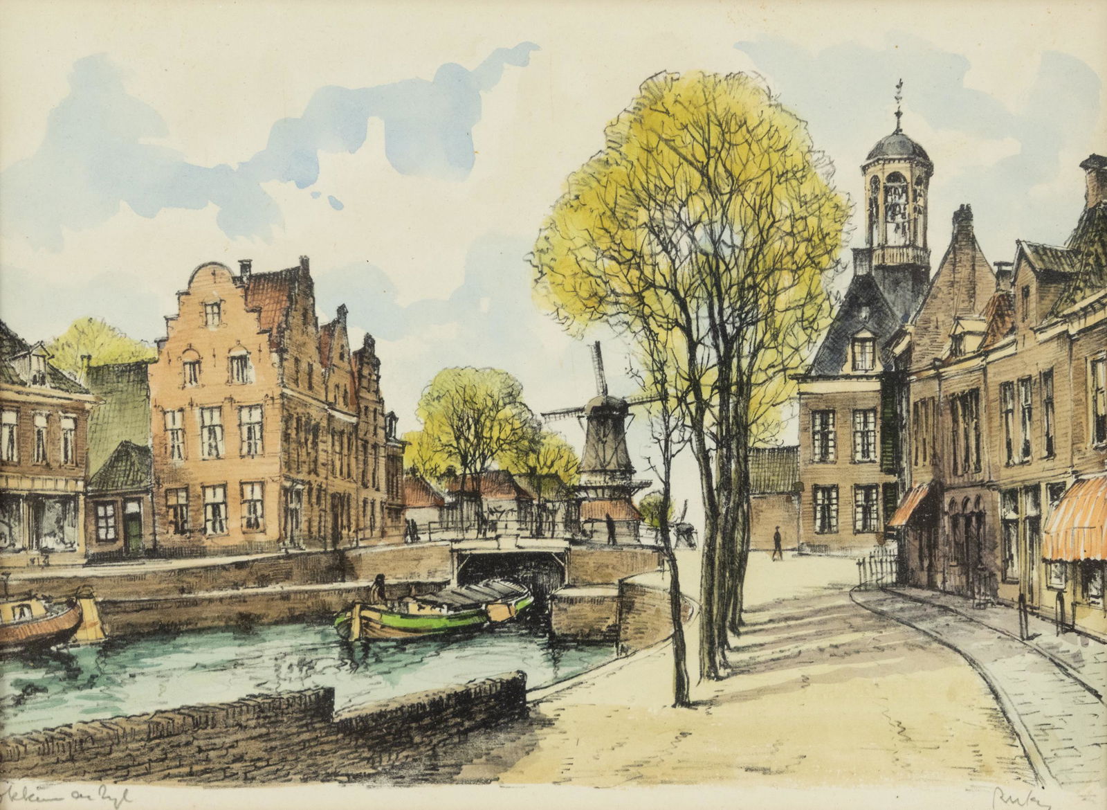 Dutch Canal Scene Aquatint Signed (1 of 9)