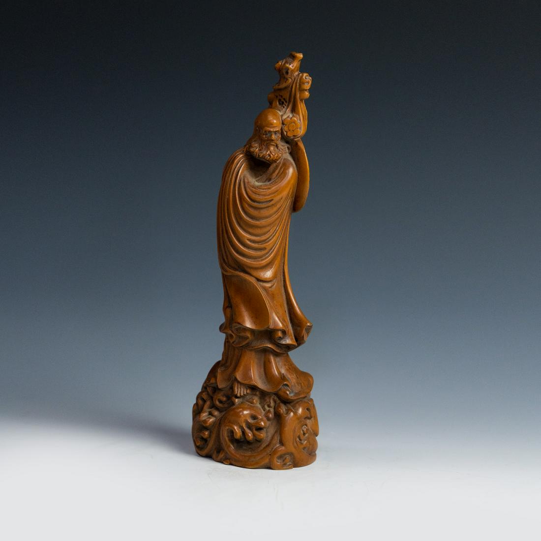 Chinese Carved Boxwood Standing Arhat Figure Statue (1 of 9)