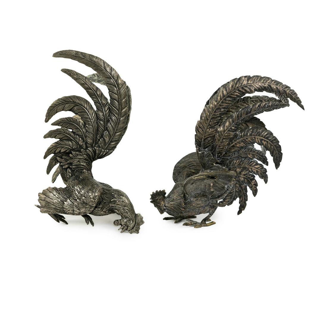 (2) Pair of Silver Plated Rooster Bird Statues (1 of 9)