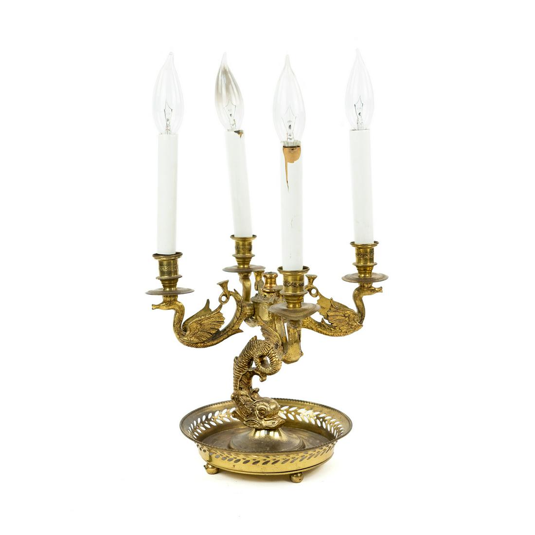 Antique Brass Dolphin and Dragon Form 4 Light Candelabra (1 of 14)
