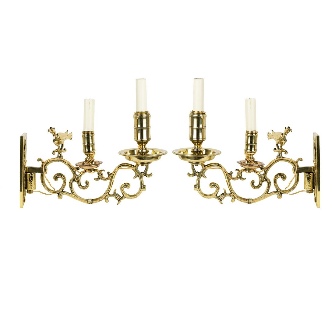 (2) Heavy Brass Chinese Chippendale Sconces (1 of 11)
