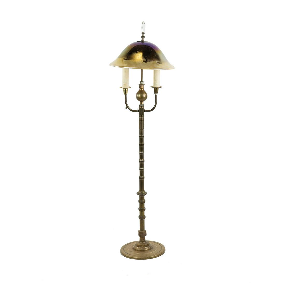 Arts & Crafts Quoizel Glass and Brass Floor Lamp (1 of 17)