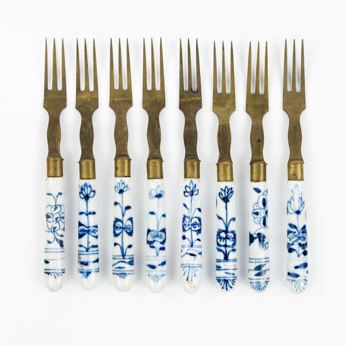 (8) Set of Meissen Porcelain Uchatius Bronze Brass Forks (1 of 8)