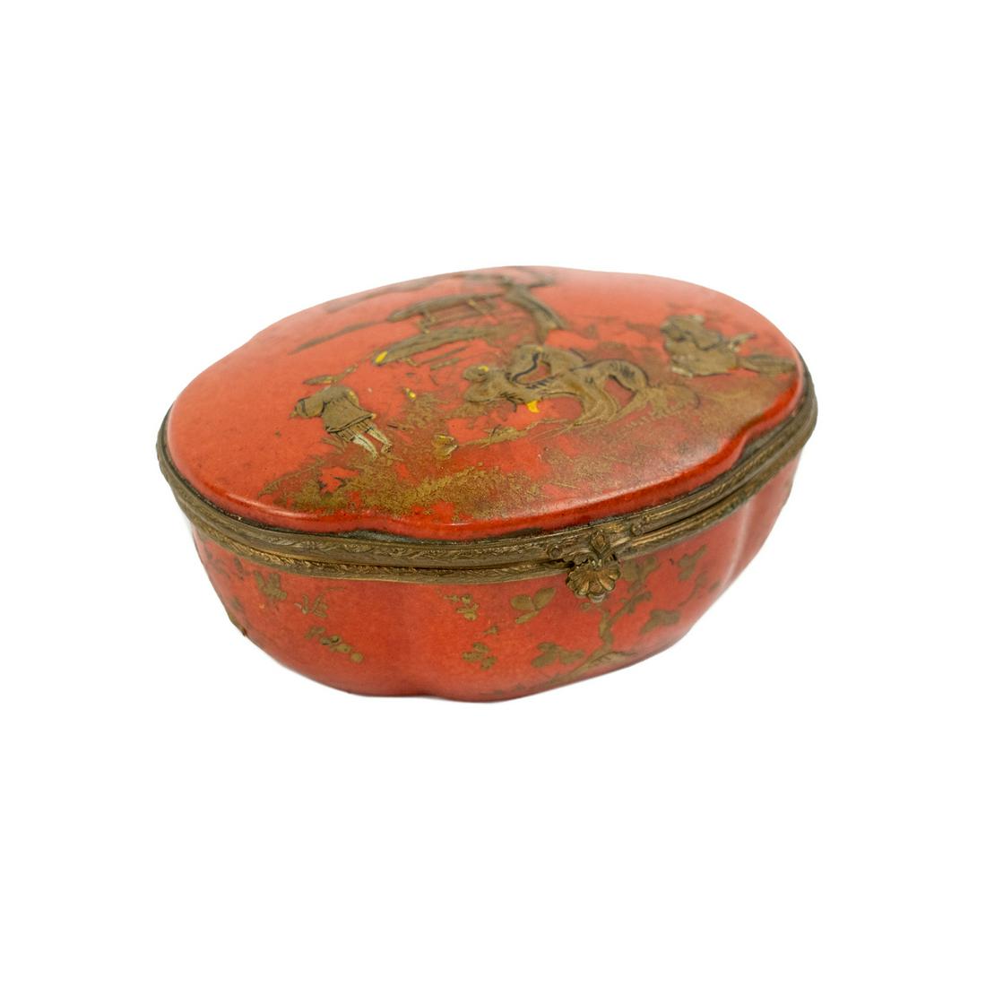 French Chinoiserie Red Porcelain and Brass Trinket Box (1 of 9)