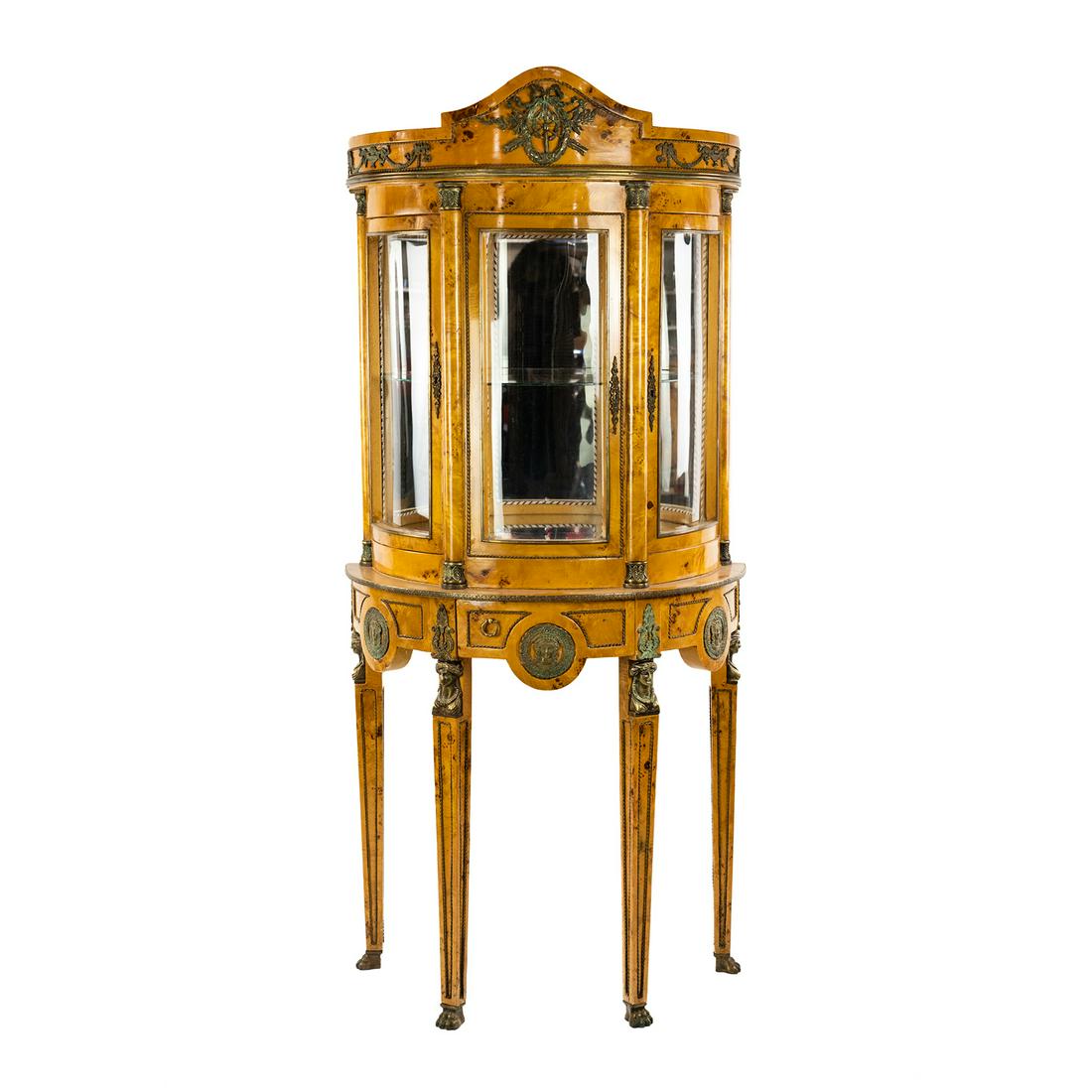 French Empire Style Burr Yew Wood Vitrine Cabinet (1 of 14)