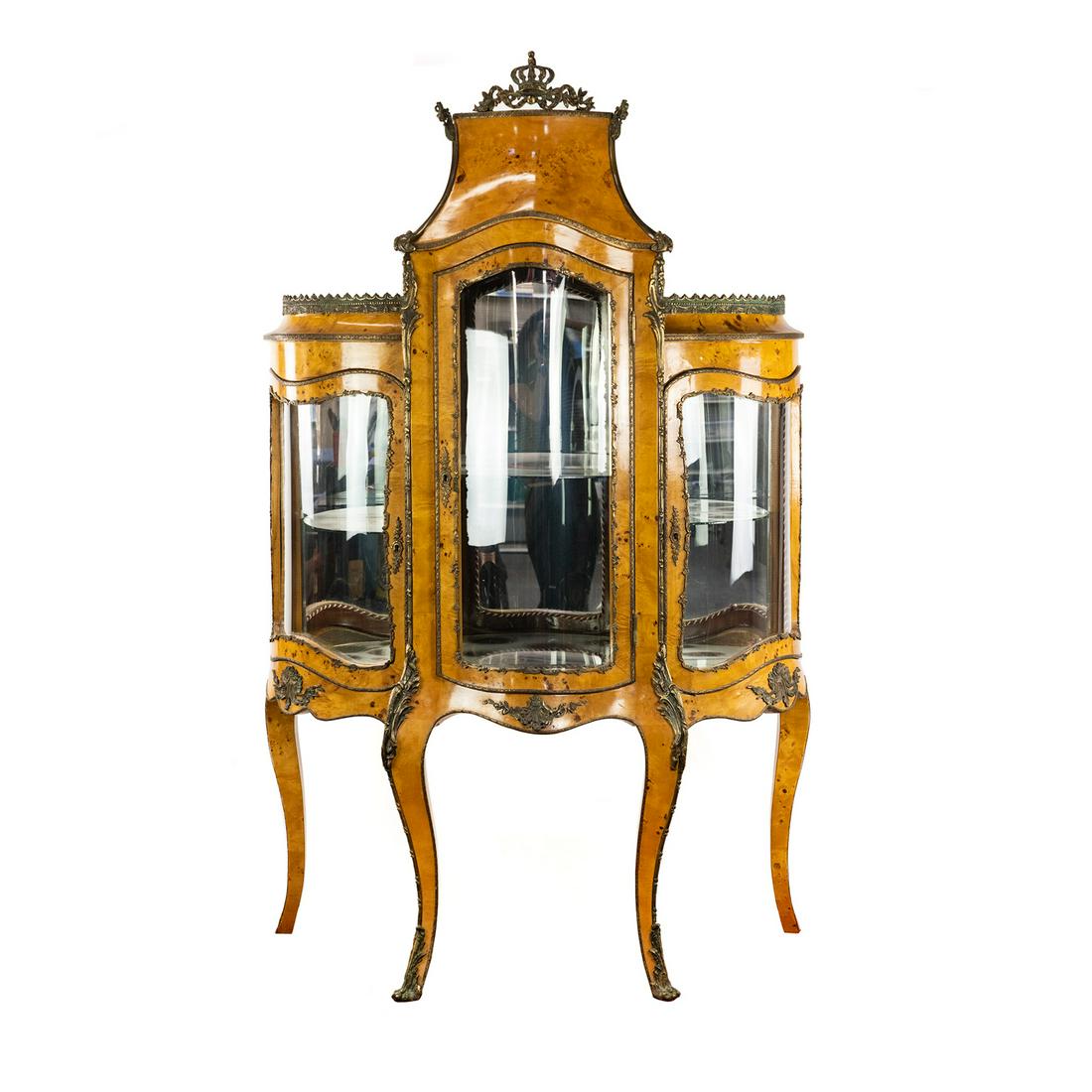 Louis XV Style Burr Yew Wood 3 Section Vitrine (1 of 17)