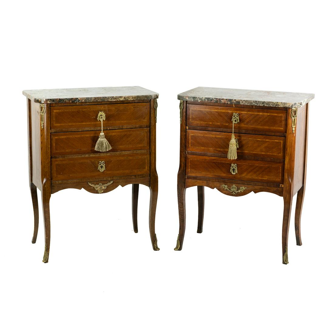 (2) Pair of French Louis XV Inlaid Marble Top Side Tables (1 of 20)