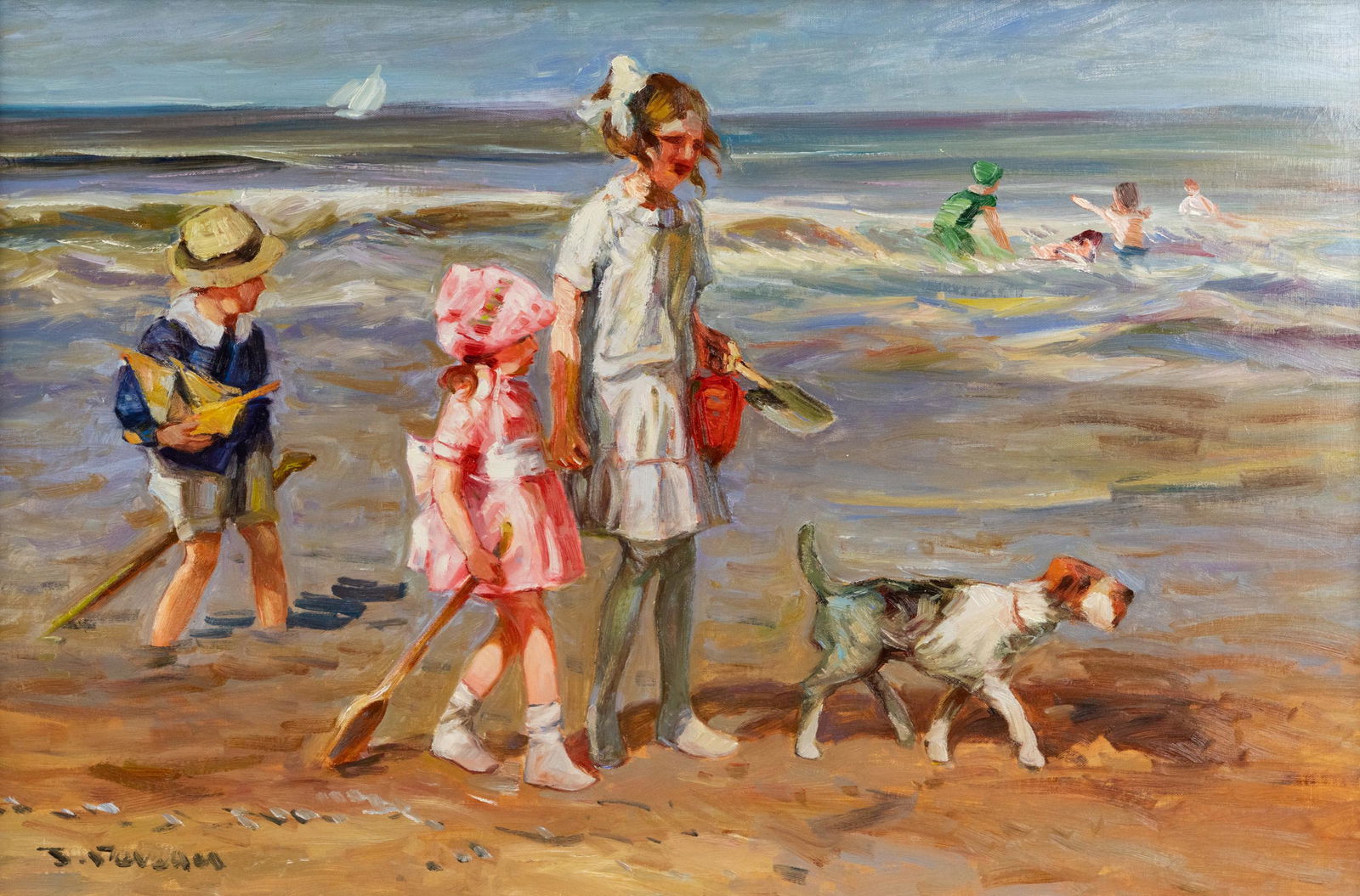 Jacques Deveau Signed Seashore Beach Scene Painting (1 of 12)