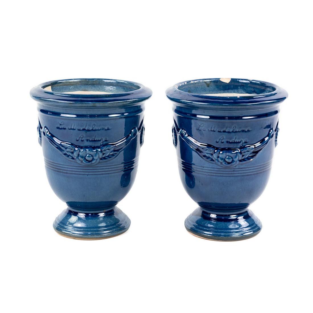 (2) Pierre Deux Style Anduze Ceramic Blue glazed Vases (1 of 8)