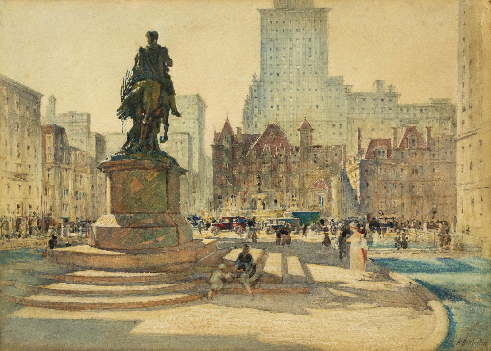 A. E. Martin Grand Army Plaza NYC Signed Mixed Media (1 of 9)