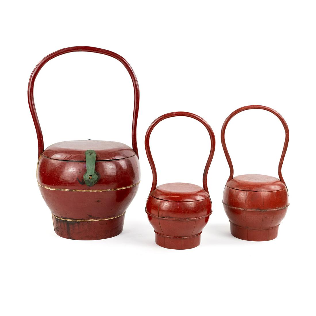 (3) Group of Chinese Red Lacquered Wedding Baskets (1 of 13)