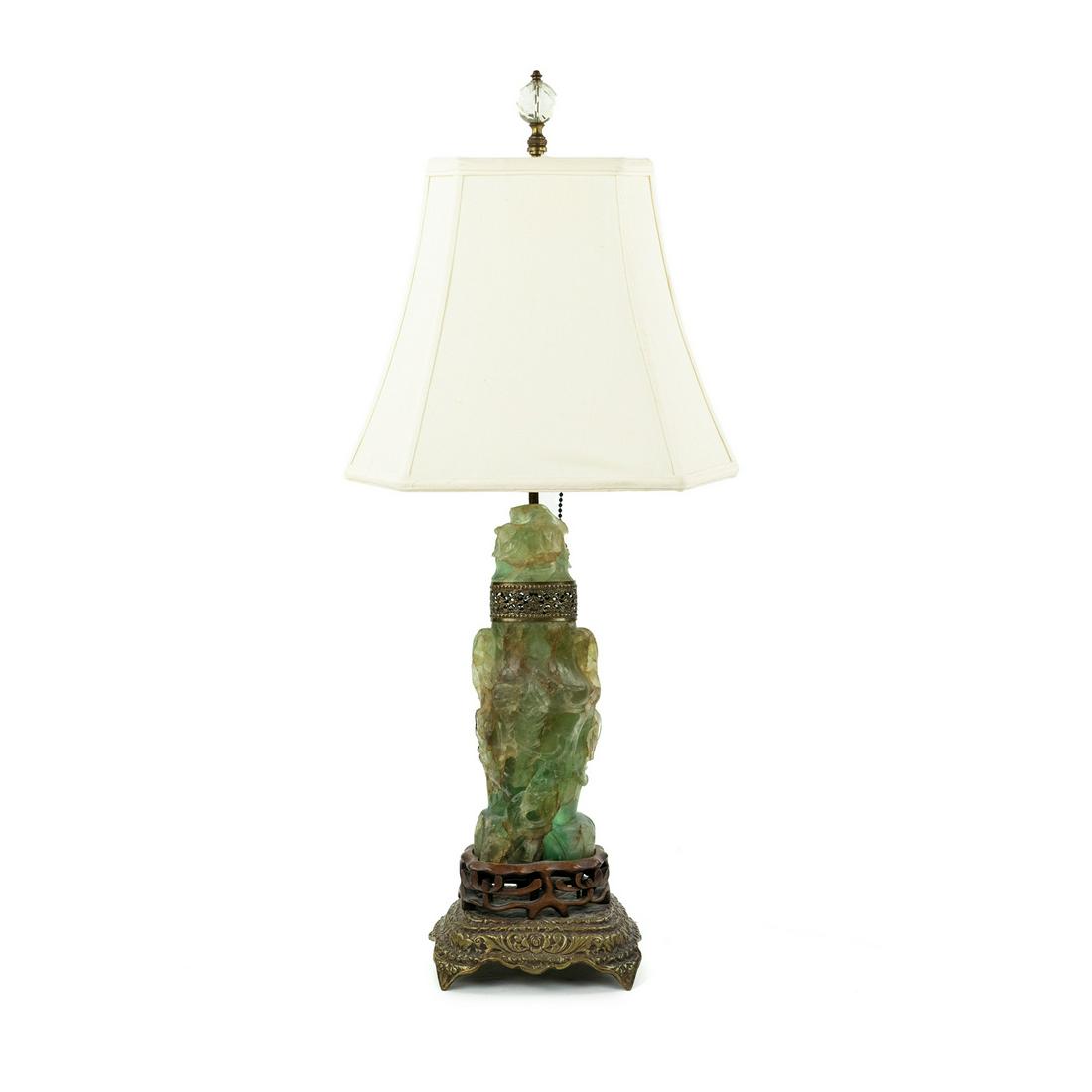 Antique Chinese Green Quartz and Brass Table Lamp (1 of 10)
