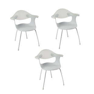 (3) Ross Lovegrove for Driade Aleph 'Bluebelle' Chairs: A set of three (3) Ross Lovegrove 'Bluebelle' chairs for Driade Aleph, Italy. Each chair having opaque white seat back on white plastic seat raised on metal legs. Marked on undersides. Seat height: 17