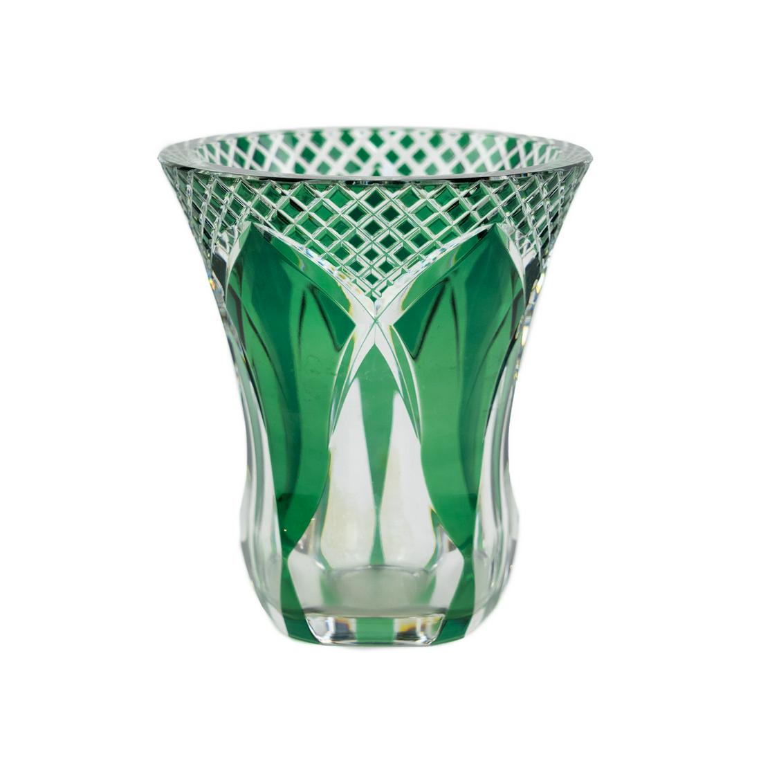 Val Saint Lambert Crystal Green Diamond Cut Vase (1 of 8)