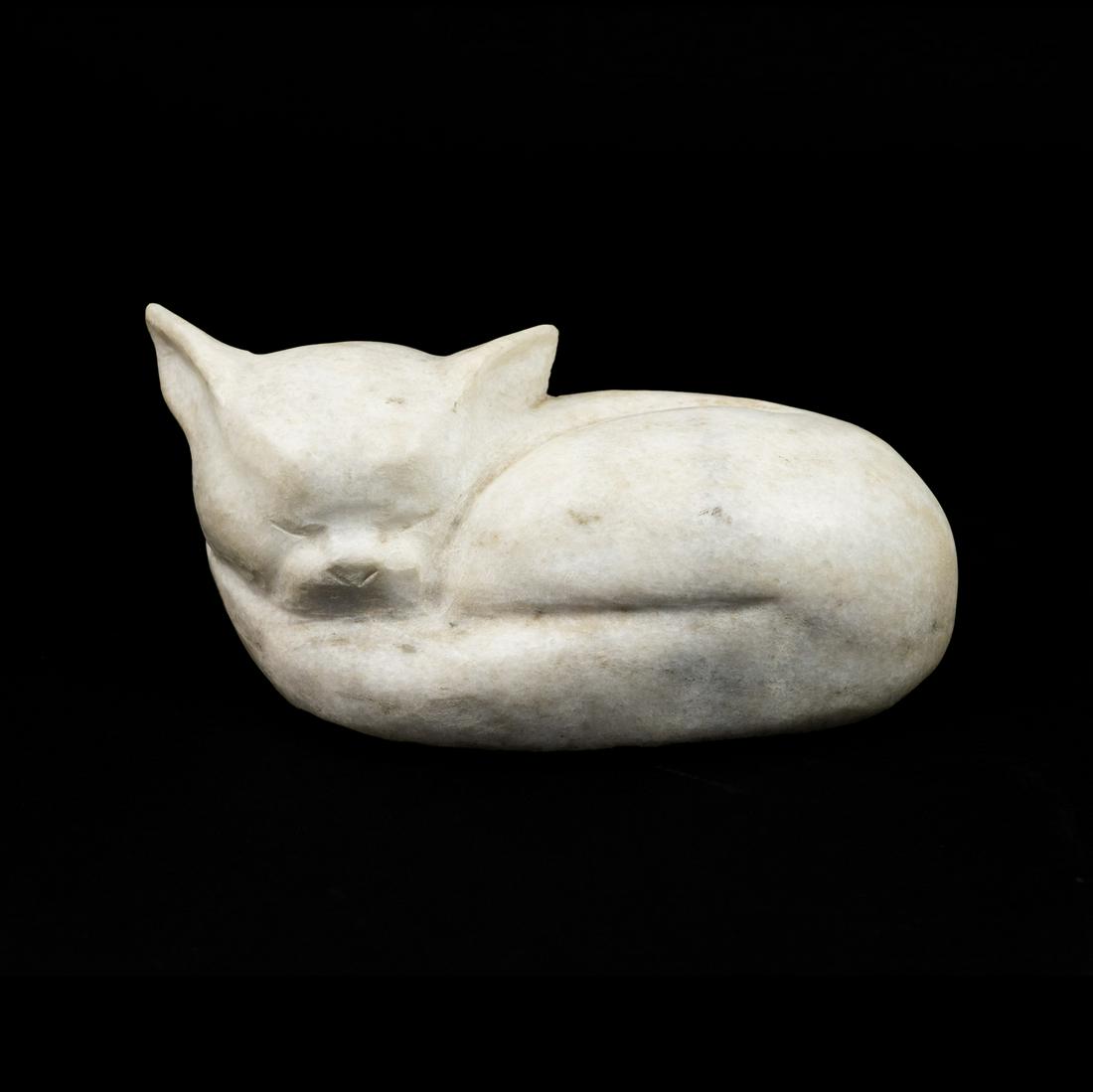 Carved Stone Sleeping Cat Signed Wis (1 of 6)