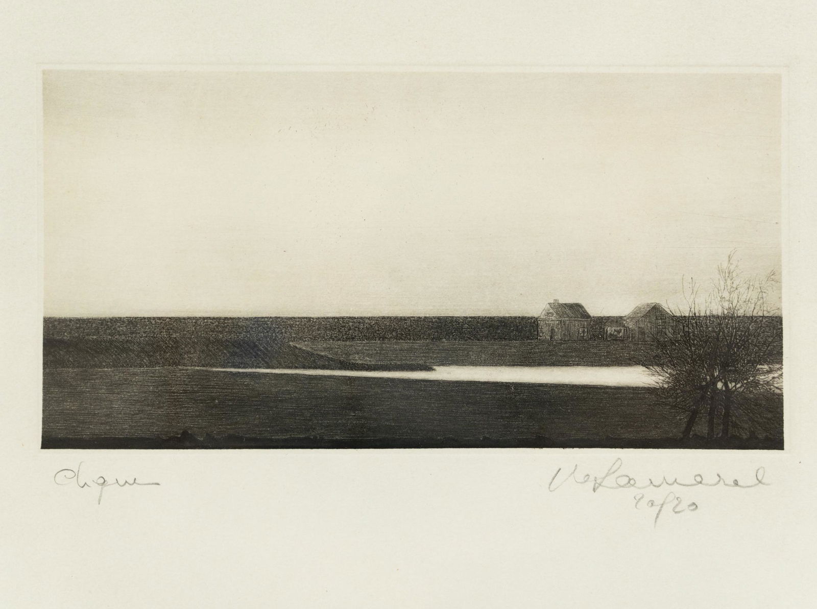 Farm and Pond Etching Signed (1 of 7)