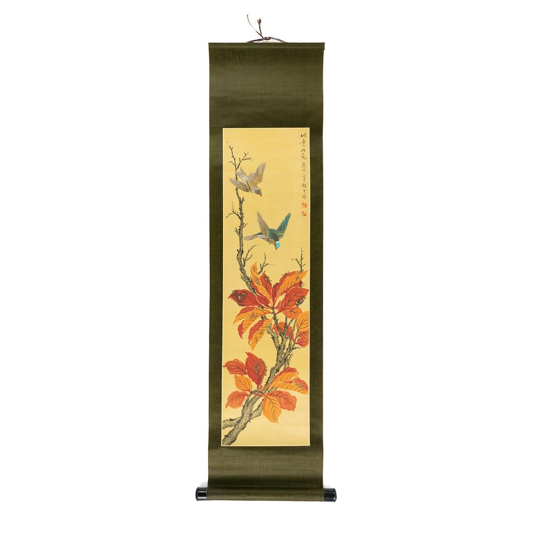 Chinese Autumnal Bird Painting on Paper Scroll (1 of 11)