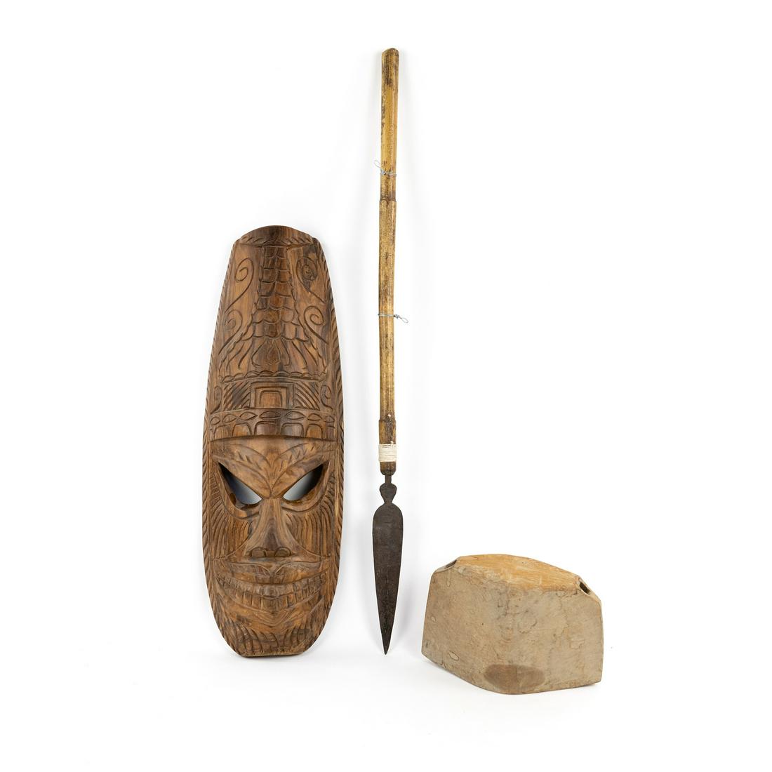 (3) Fijian Tiki Mask, San Spear, and Wooden Cowbell (1 of 12)