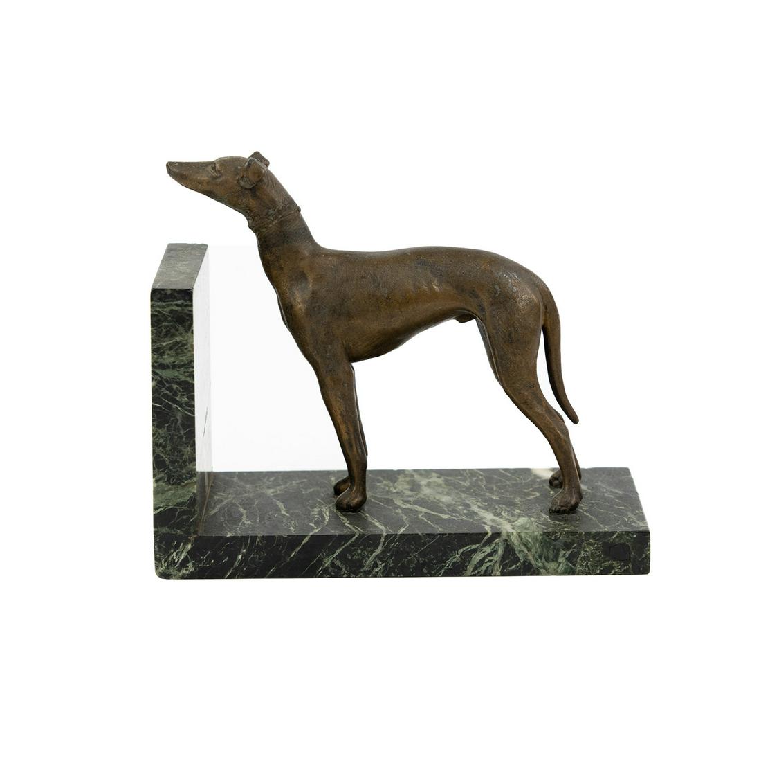 French Art Deco Bronze and Marble Greyhound Bookend (1 of 6)