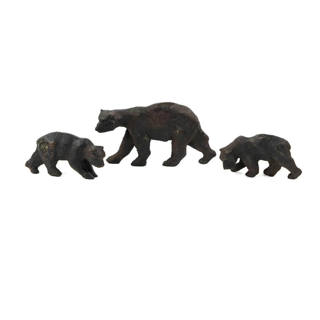 (3) Set of Cast Patinated Bronze Black Bear Figurines (1 of 4)