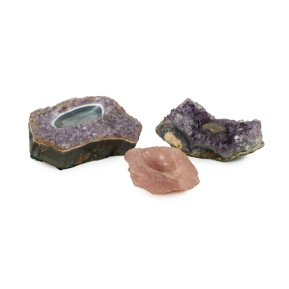 (3) Group of Amethyst Crystals and Quartz Candle Holders (1 of 5)