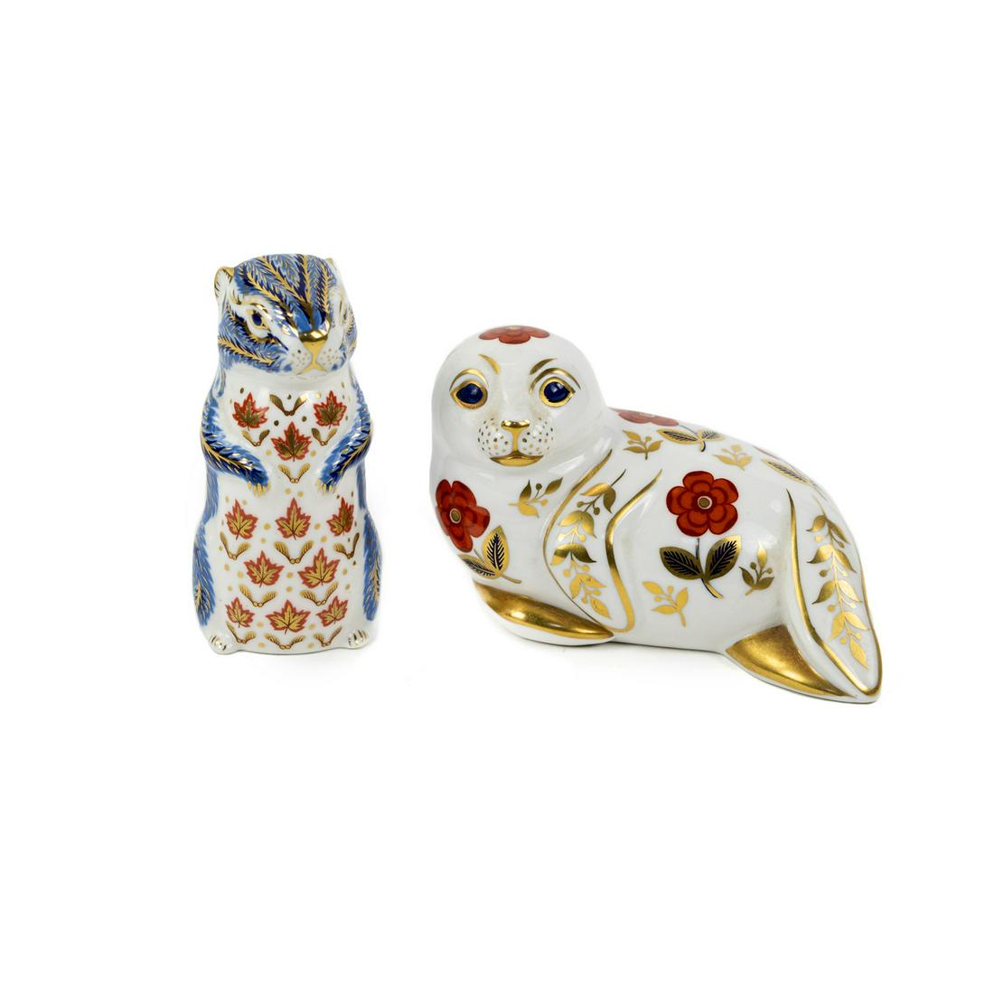 (2) Group of Royal Crown Derby Gopher and Seal Paperweights (1 of 9)