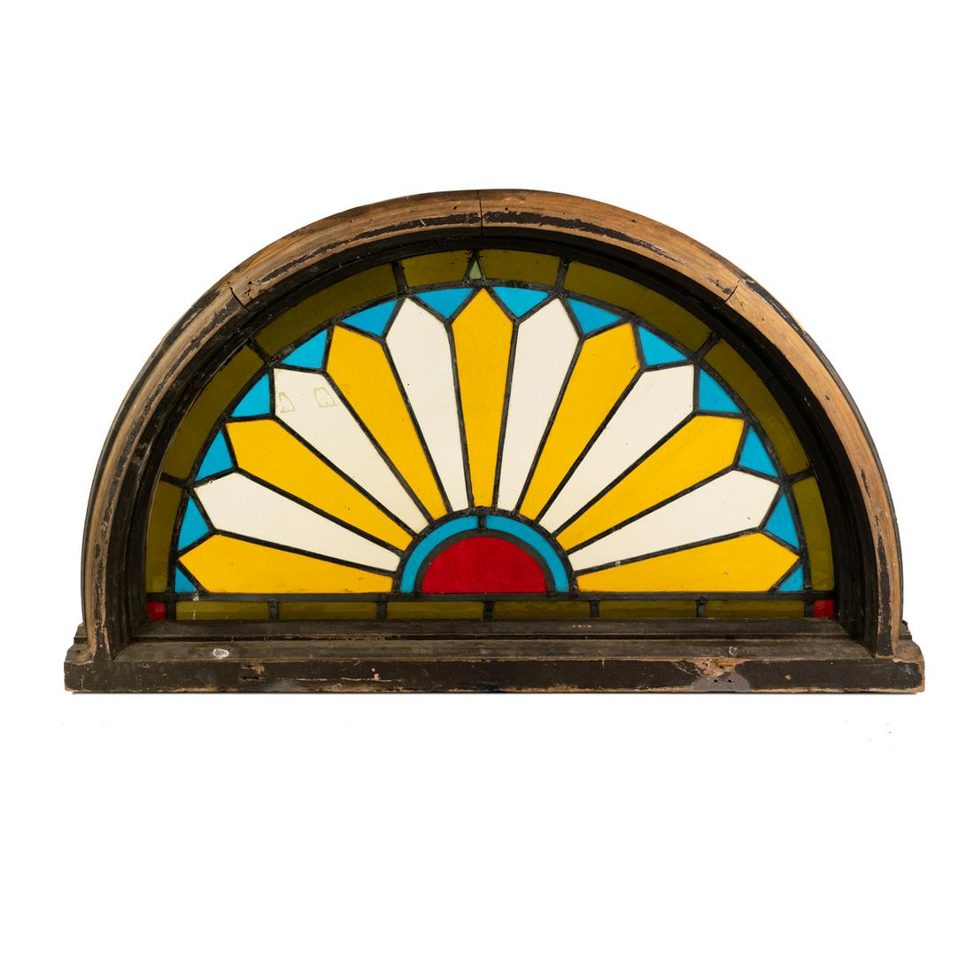 Arts & Crafts Transom Leaded Stained Glass Sunburst Window (1 of 12)