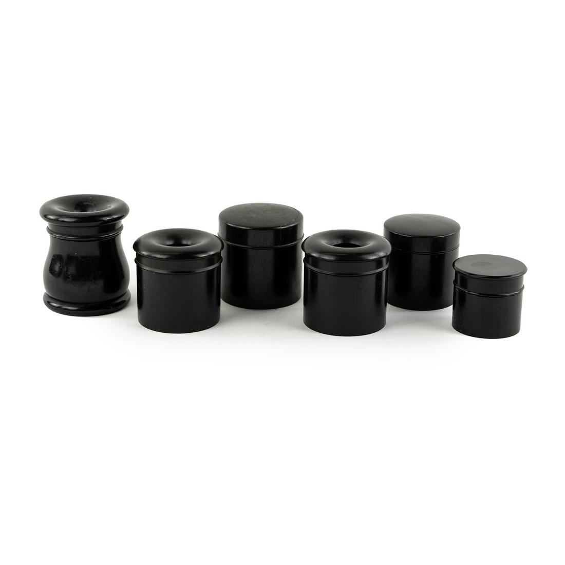 (6) Edwardian Ebony Hair Receivers and Powder Jars (1 of 9)
