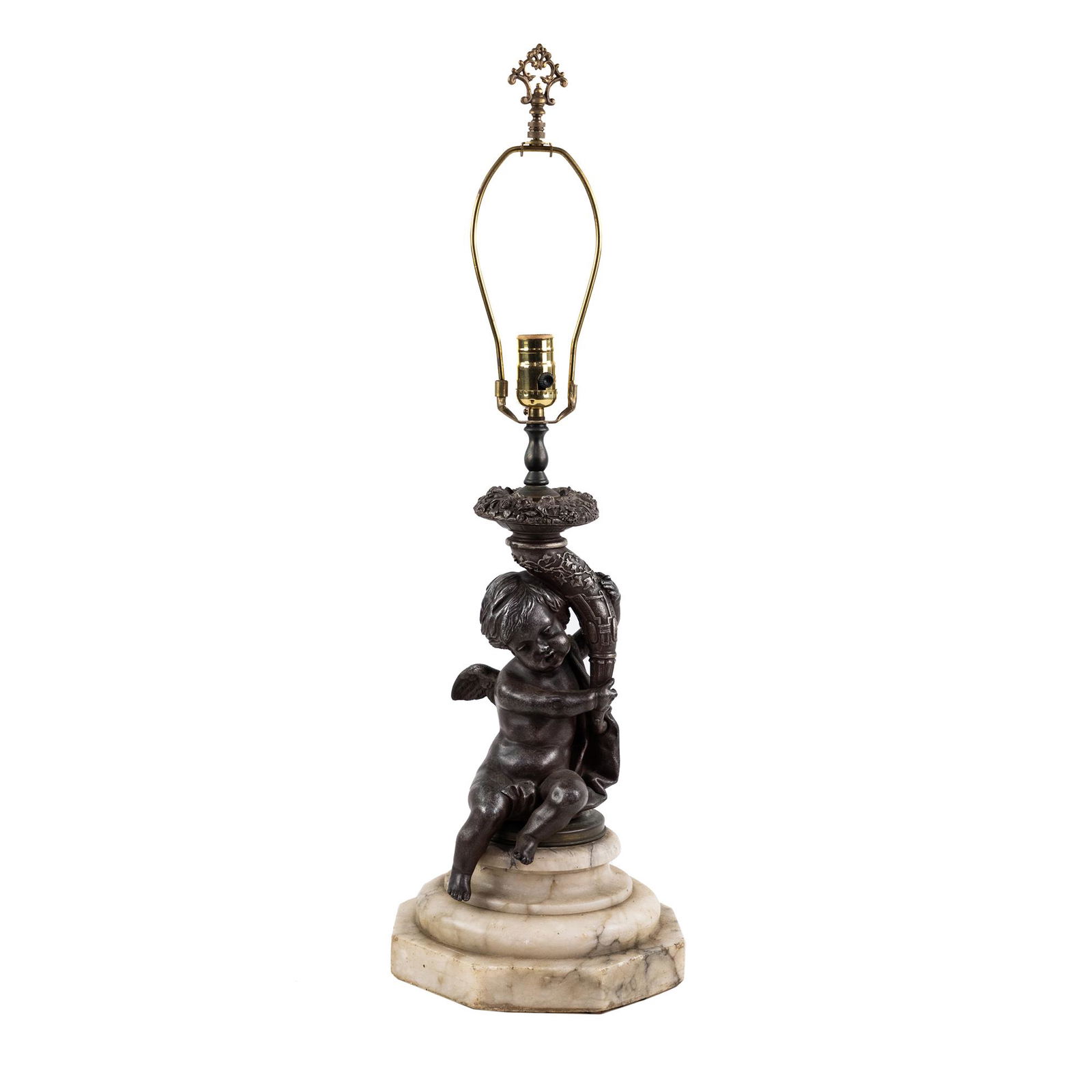 Spelter Cherub Table Lamp on Marble Base (1 of 9)