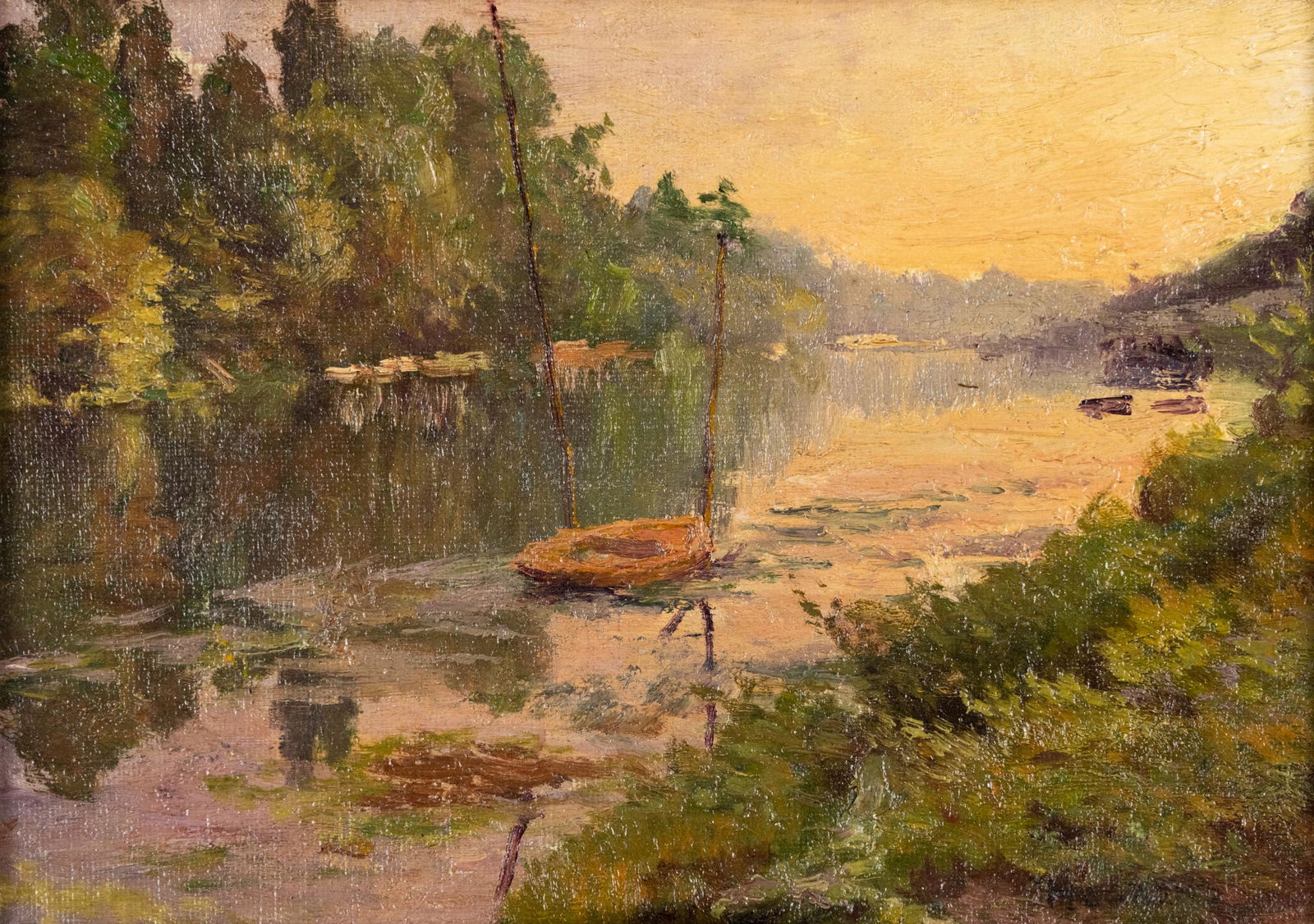 Charles Maurand Boat on Water Landscape O/C Painting (1 of 9)